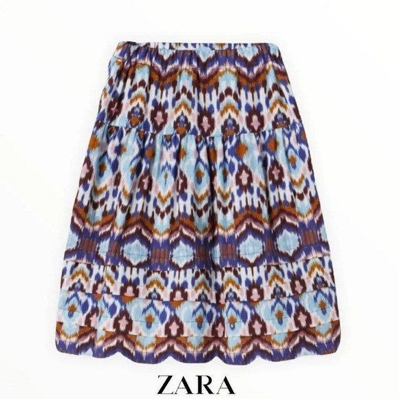 ZARA Kids | Blue | PRINTED TIERED MIDI SKIRT - Picture 1 of 4